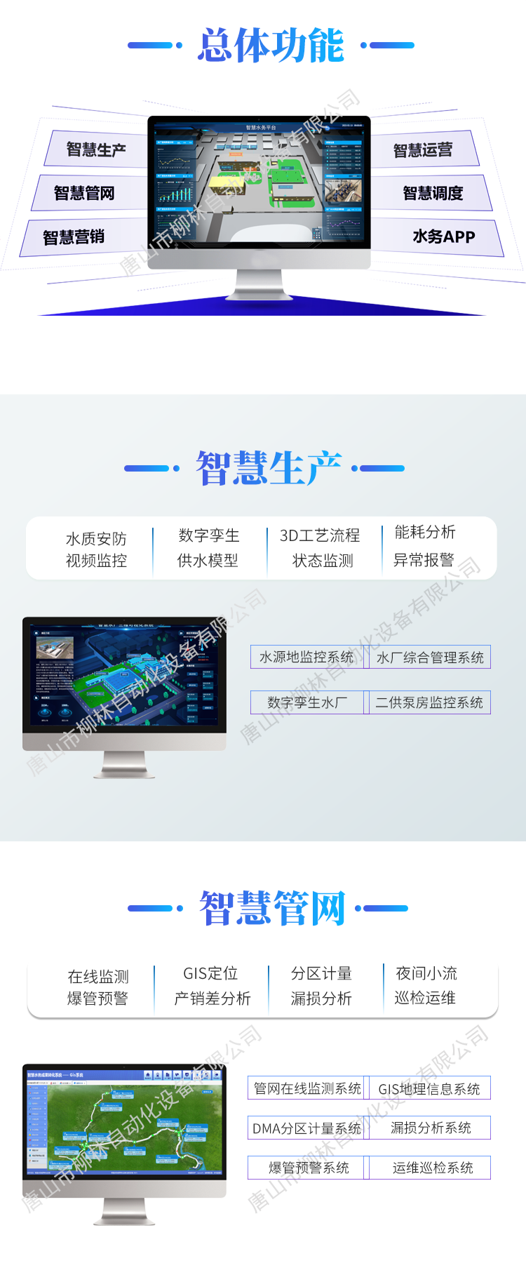 智慧水務(wù)總體功能:智慧生產(chǎn)、智慧管網(wǎng)
